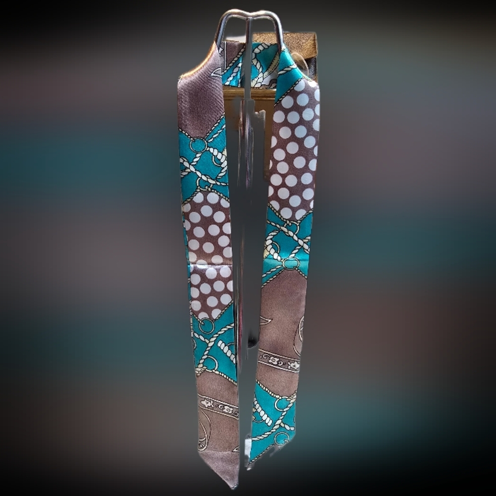Teal and Brown Patterned Twilly Tie